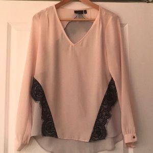 Lace detail blush and gray blouse